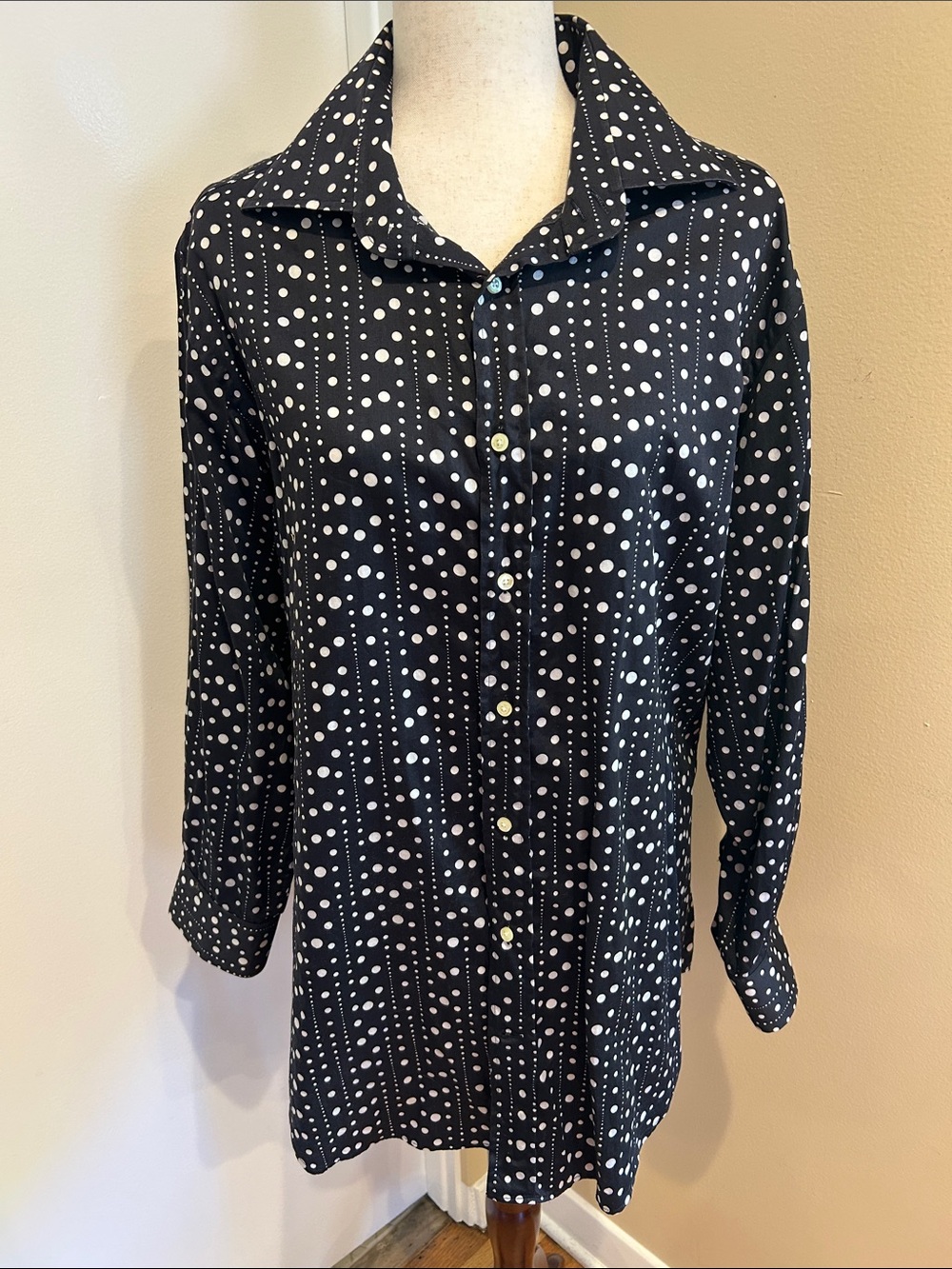 Etro Black Button-Down Shirt with White Polka Dot Pattern